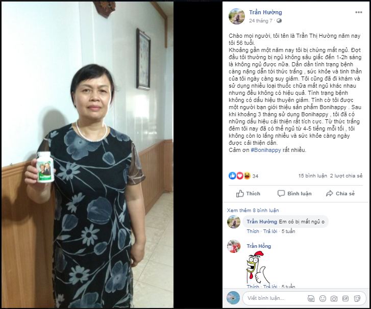 Chia sẻ của cô Trần Thị Hường (56 tuổi) ở 67 Trần Thái Tông, tp Nam Định bị mất ngủ khoảng gần 1 năm nay.